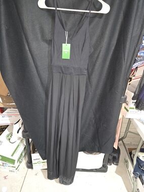 HALARA Black Spaghetti-Strap Wide-Leg Jumpsuit